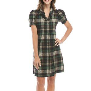Jessica Howard Green Plaid Cowl Neck Dress Size M
